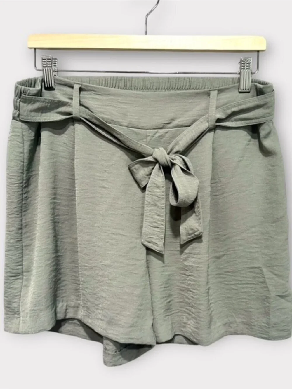 SOHO Womens High Waisted Shorts with Tie Belt Elastic Waist Light Green Size L